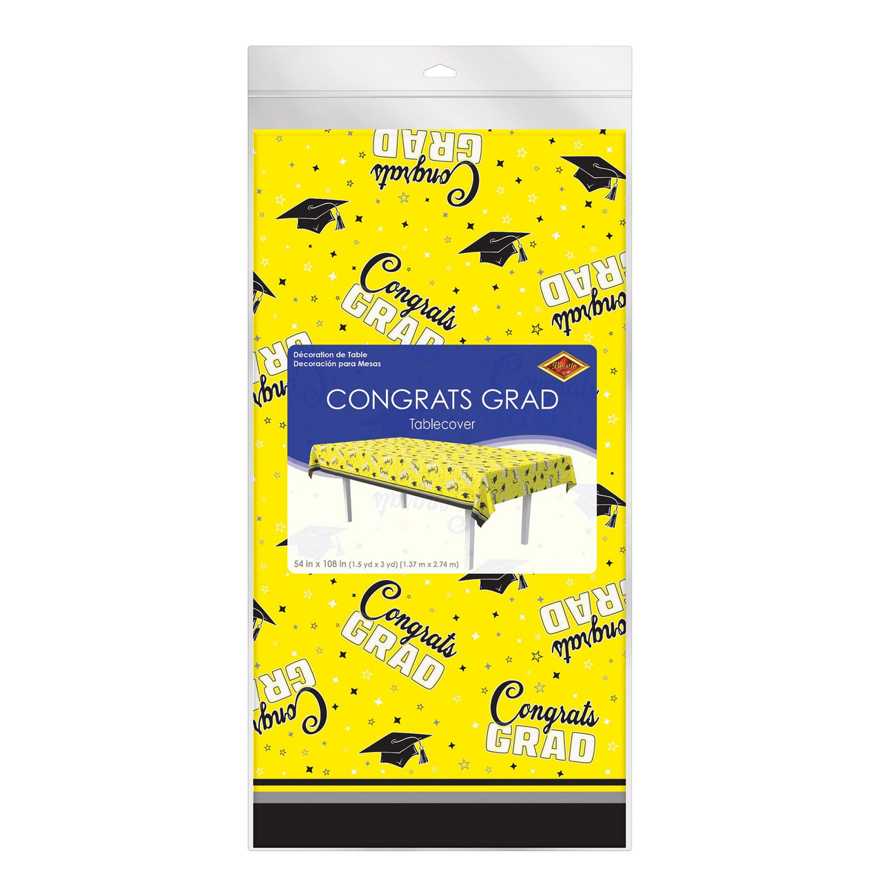 12 Pack Bulk Congrats Grad Yellow Plastic Tablecover 54 inch x 108 inch