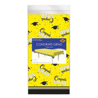 12 Pack Bulk Congrats Grad Yellow Plastic Tablecover 54 inch x 108 inch