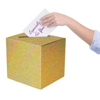 6 Pack Bulk Gold Glitter Prismatic All-Purpose Gift Card Box (9 inch x 9 inch)
