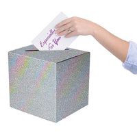 6 Pack Bulk Silver Prismatic Glitter All-Purpose Card Box 9 inch x 9 inch