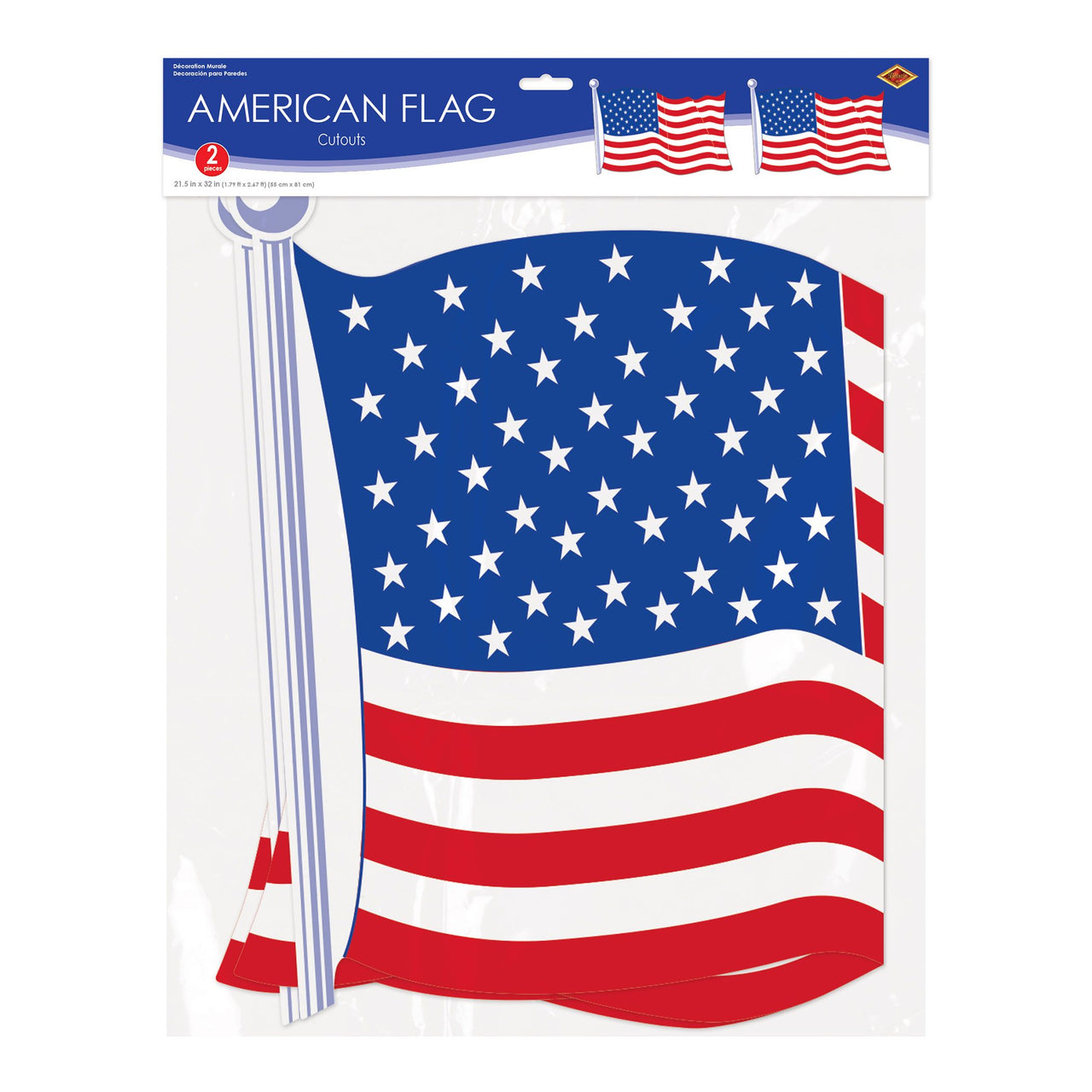 24 Pack Bulk Jumbo American Flag Cutouts Double-Sided Patriotic Decor