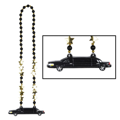 Party Bead Necklaces with Limo Medallion - Bulk 12 Pack