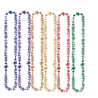 21st Birthday Party Bead Necklaces - Bulk 12 Pack
