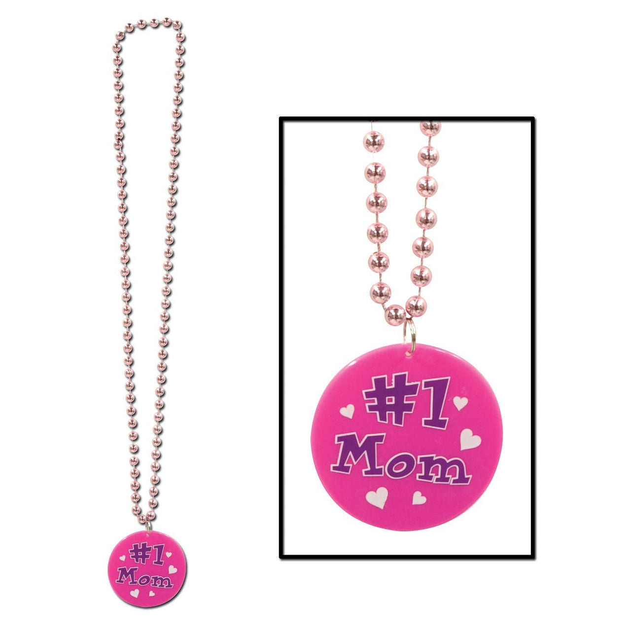 Bead Necklace with Printed #1 Mom Mother's Day Medallion - Bulk 12 Pack