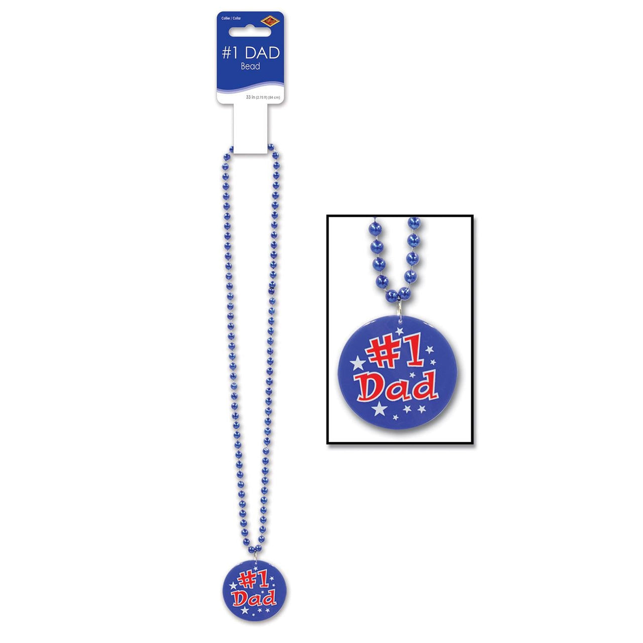 Father's Day Bead Necklaces with Printed #1 Dad Medallion - Bulk 12 Pack
