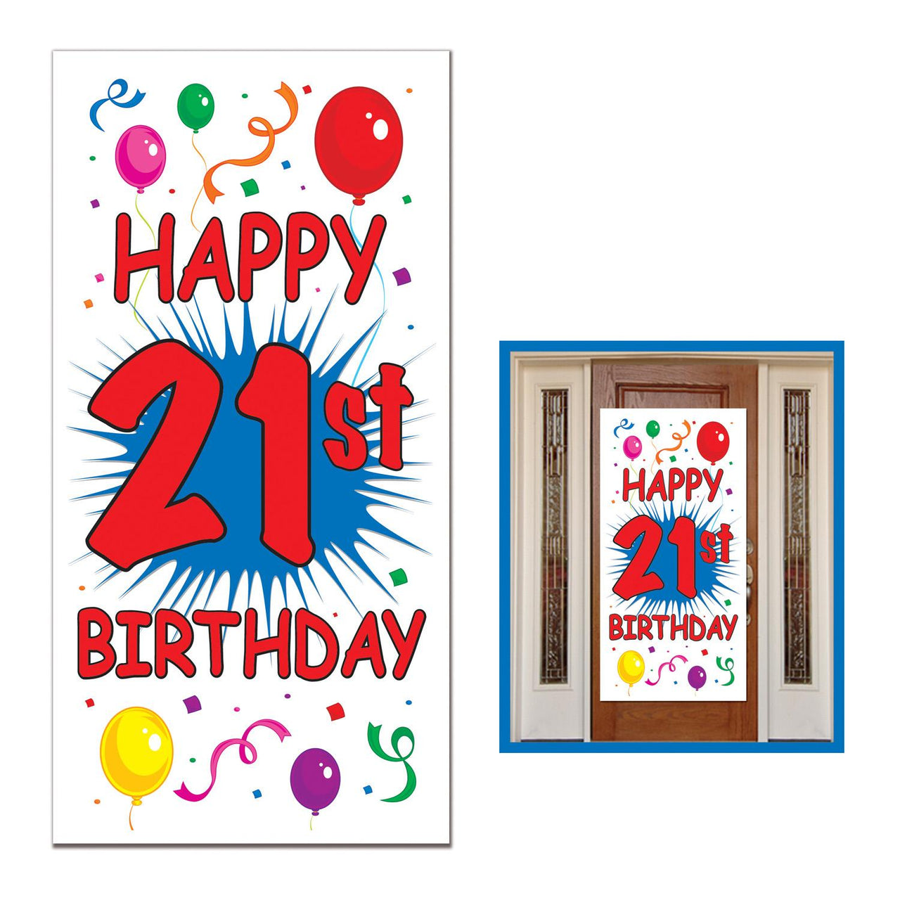 21st Birthday Party Door Cover- Multicolor - Bulk 12 Pack