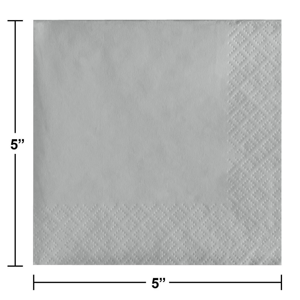 500 pc Bulk Shimmering Silver Beverage Napkins 3 ply