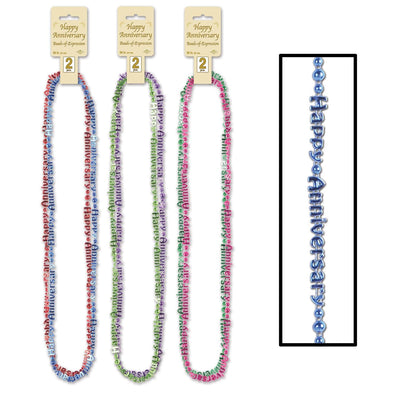 Happy Anniversary Bead Necklaces Asst colors - Bulk 24 Pack
