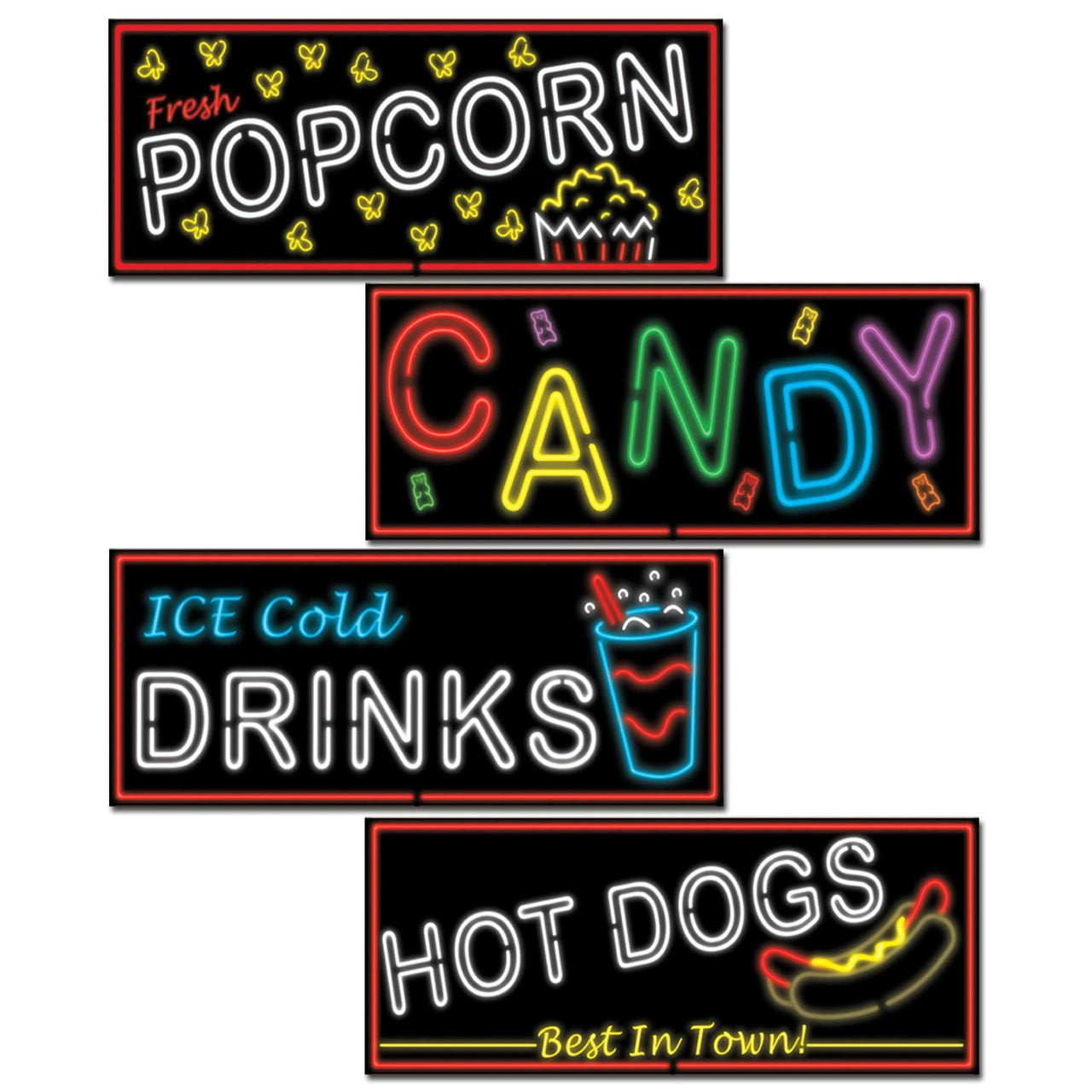 Neon Food Sign Party Cutouts - Bulk 48 Pack