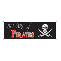 Beware Of Pirates Party Sign Banner- Black - Bulk 12 Pack