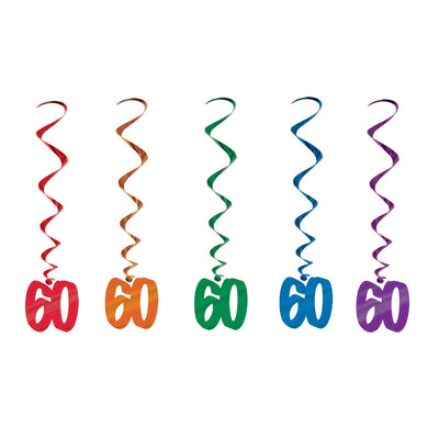 60th Birthday Party Whirls- Multicolor - Bulk/30 Whirls