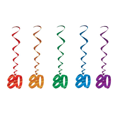80th Birthday Party Whirls - Asst colors - Bulk/30 Whirls