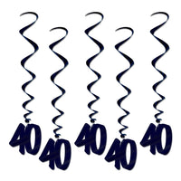 40th Birthday Party Whirls- Black - Bulk/30 Whirls