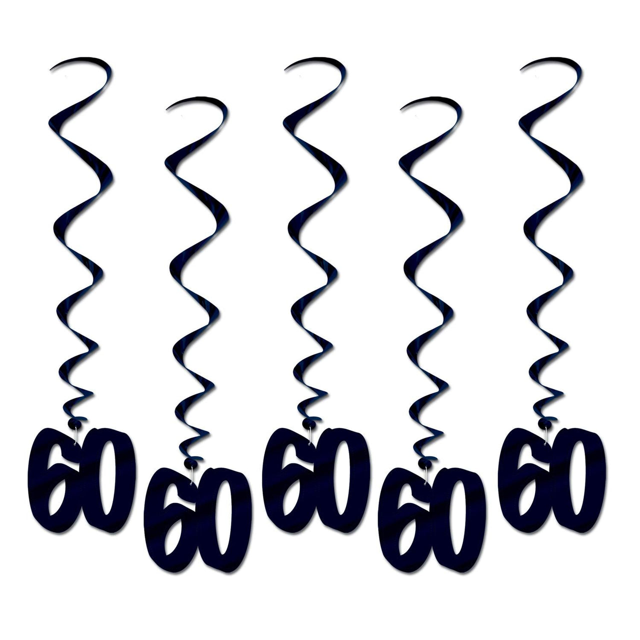 60th Birthday Party Whirls- Black - Bulk/30 Whirls