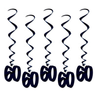 60th Birthday Party Whirls- Black - Bulk/30 Whirls
