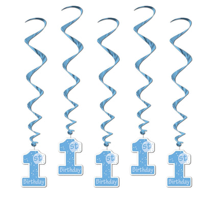 1st Birthday Party Whirls - blue - Bulk/30 Whirls