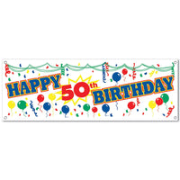 Happy 50th Birthday Party Sign Banner - Bulk 12 Pack
