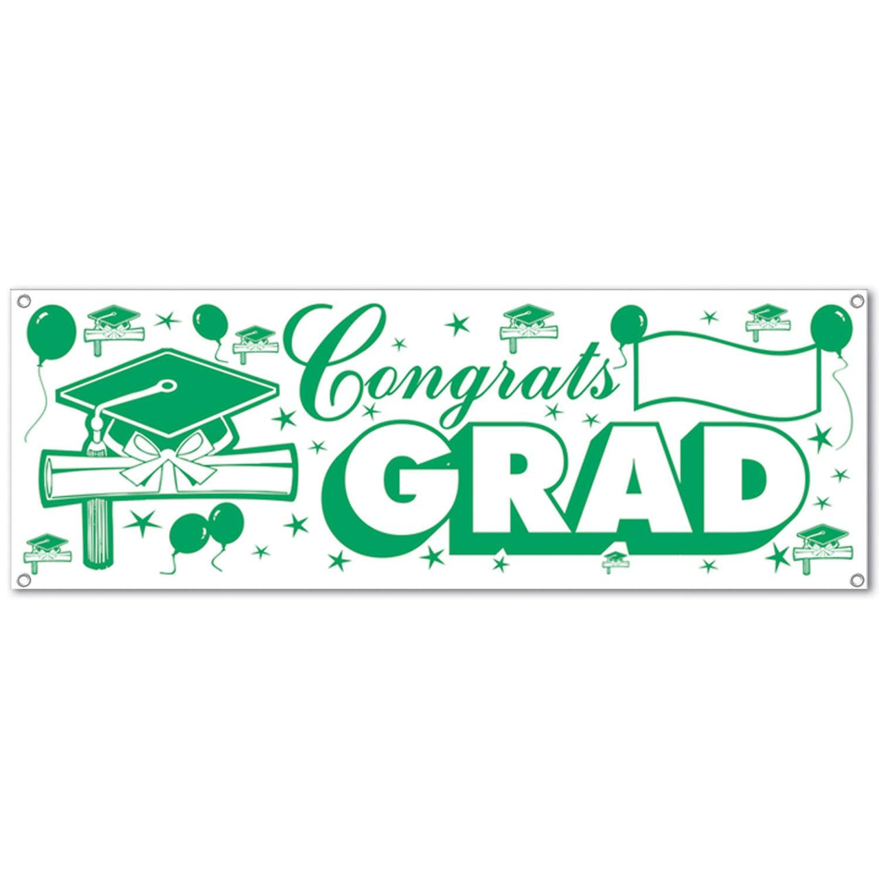 Congrats Grad Graduation Party Sign Banner - green/white - Bulk 12 Pack