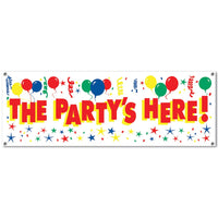 The Party's Here! Party Sign Banner - Bulk 12 Pack