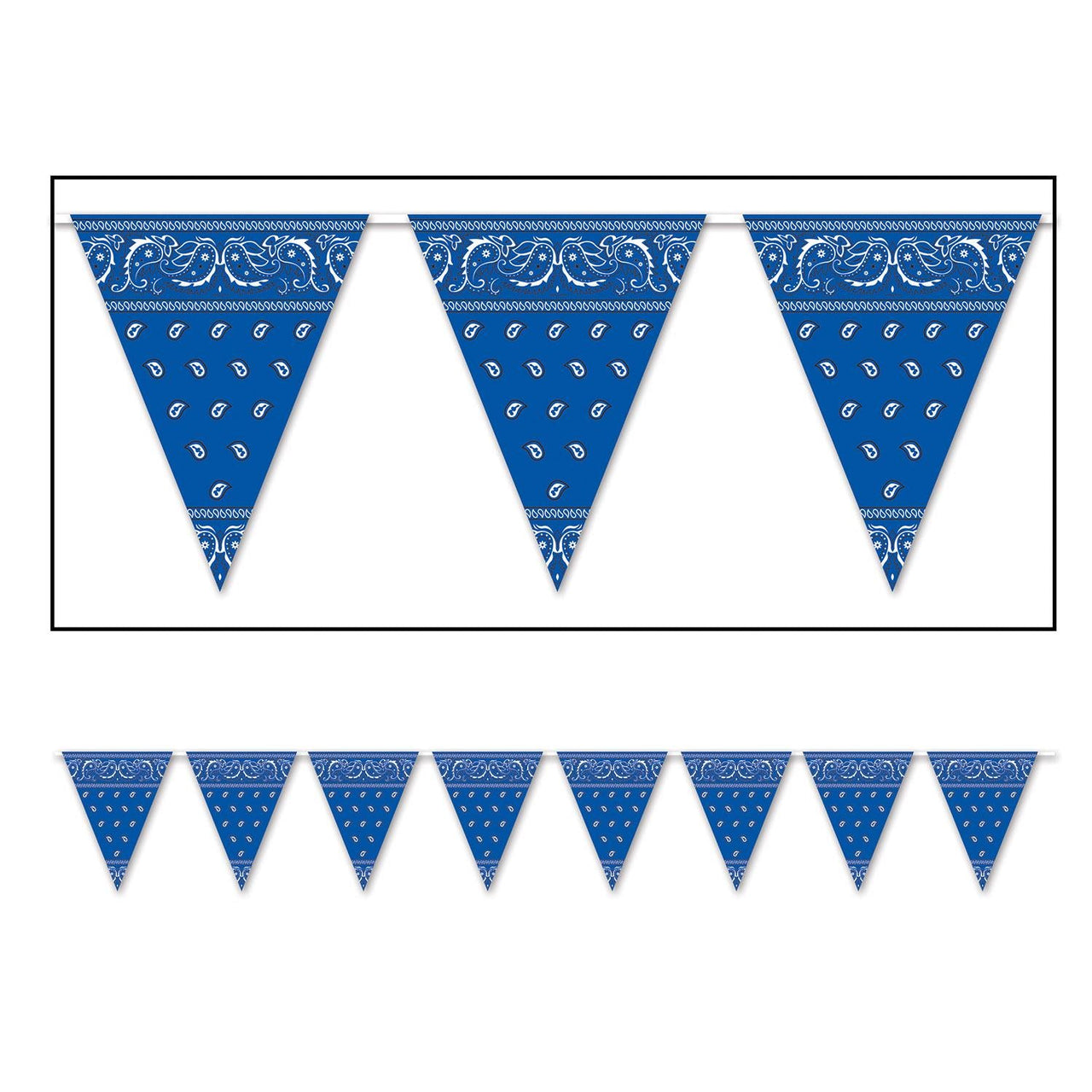 Blue Bandana Party Pennant Banner - Bulk 12 Pack