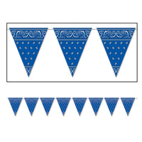 Blue Bandana Party Pennant Banner - Bulk 12 Pack