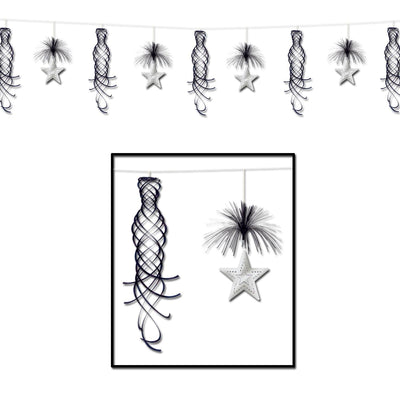 Star Shimmer Party Garland - black/silver - Bulk 12 Pack