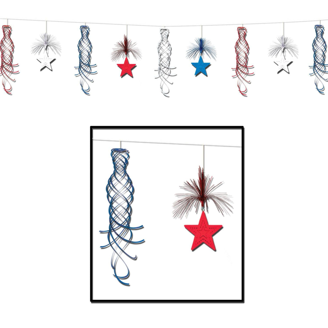 Star Shimmer Party Garland - red - white - blue - Bulk 12 Pack