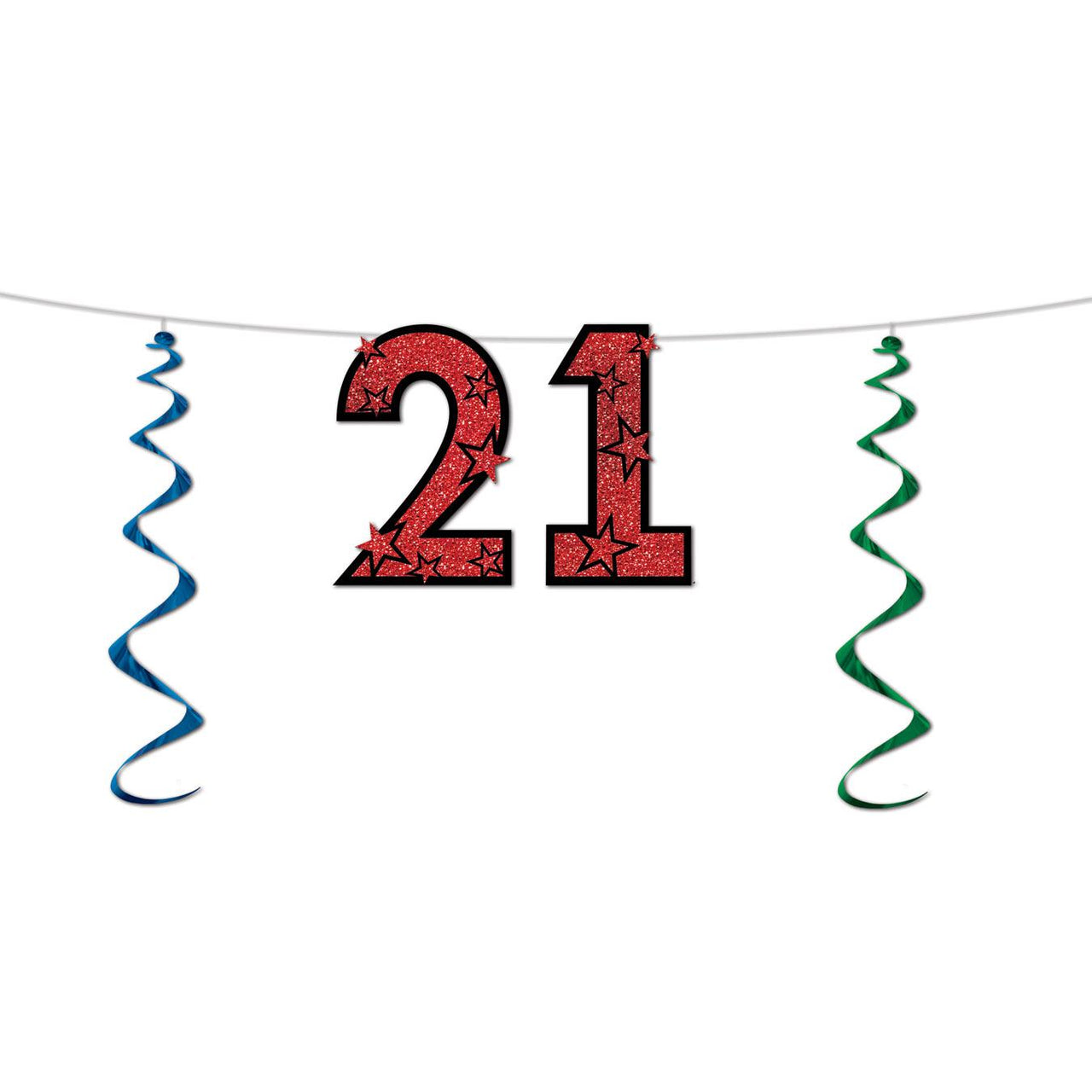 21st Birthday Party Glittered Streamer - Bulk 12 Pack