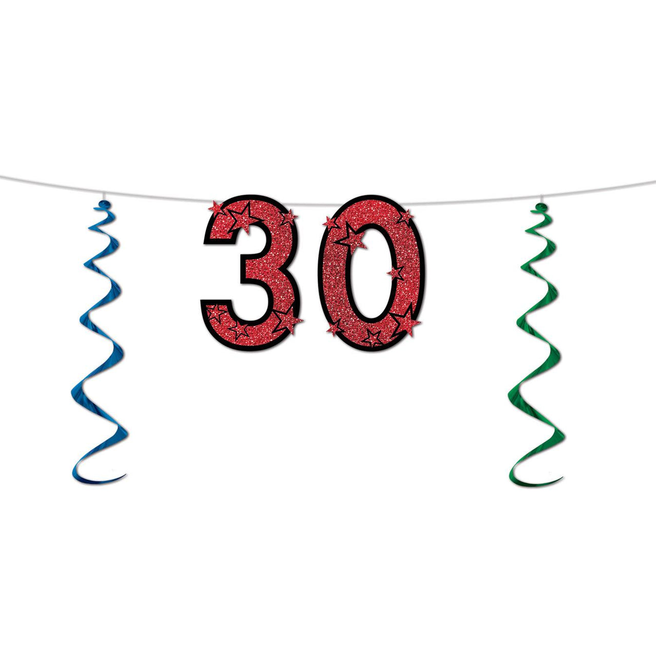 30th Birthday Party Glittered Streamer - Bulk 12 Pack