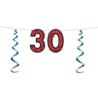 30th Birthday Party Glittered Streamer - Bulk 12 Pack