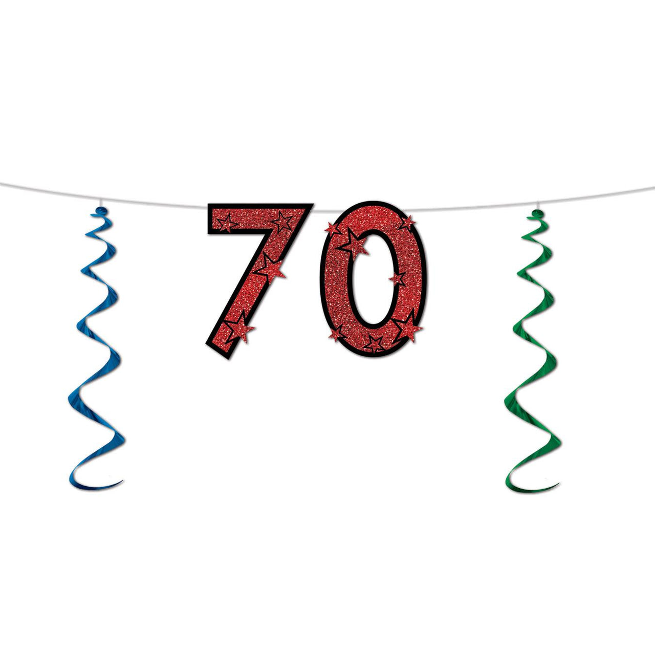 70th Birthday Party Glittered Streamer - Bulk 12 Pack