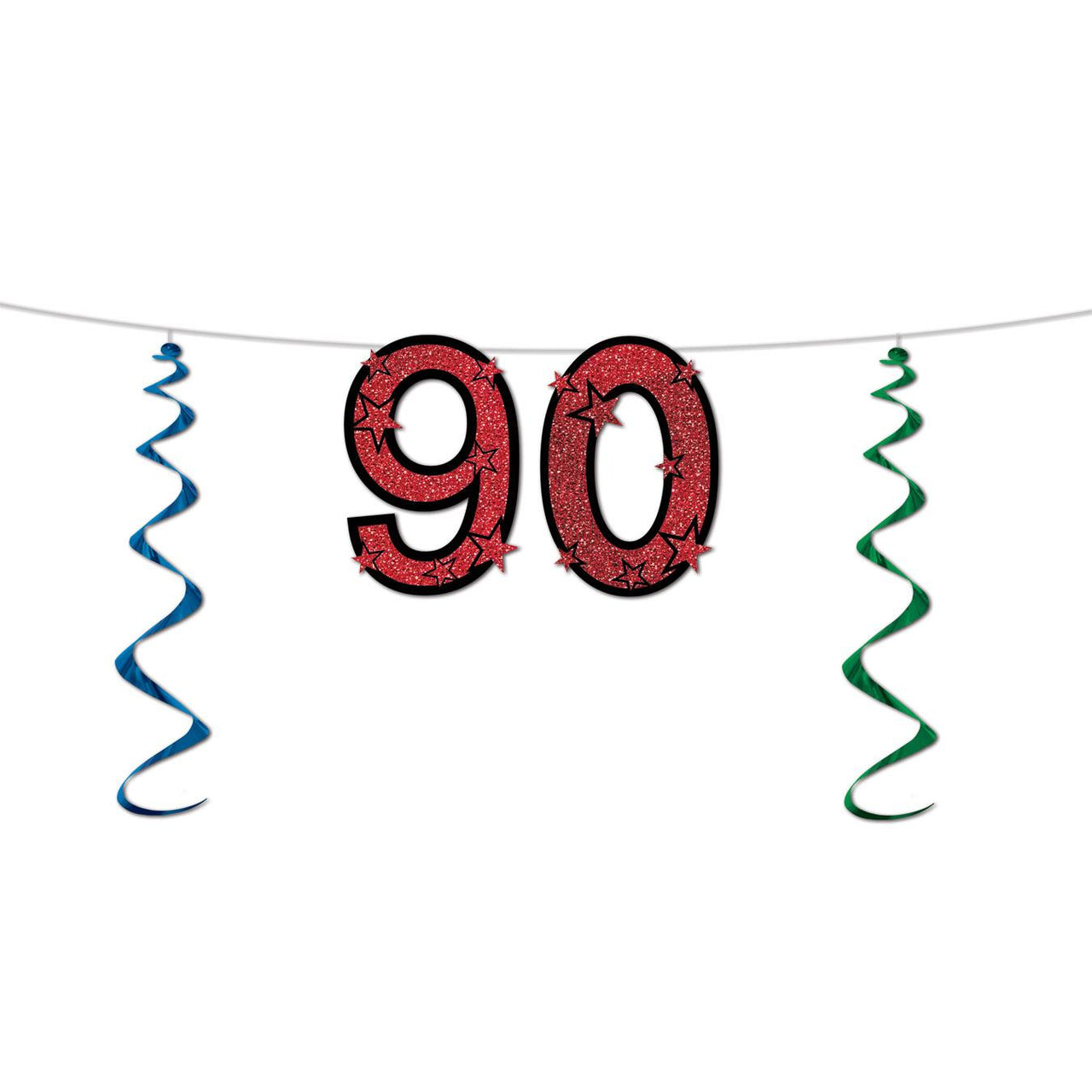 90th Birthday Party Glittered Streamer - Bulk 12 Pack