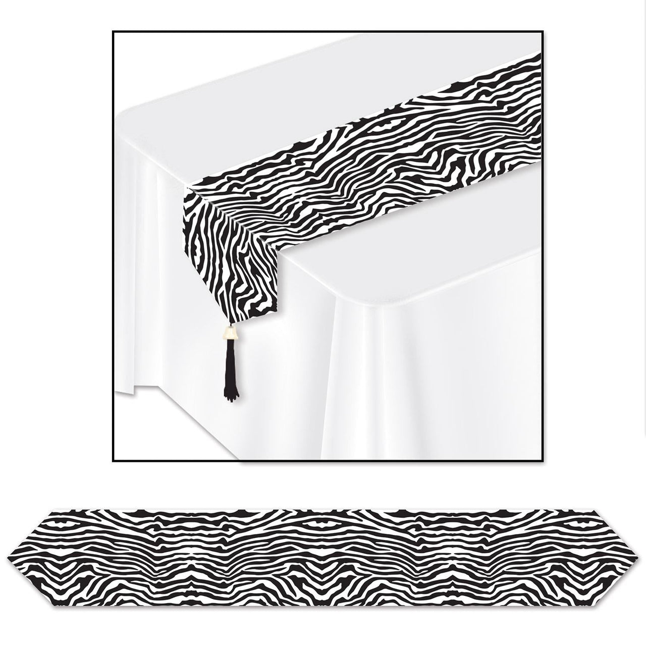 Printed Zebra Print Party Table Runner - Bulk 12 Pack