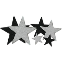 Glittered Foil Star Party Cutouts - Asst black/silver - Bulk 72 Pack