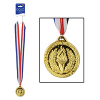 Gold Medal with Ribbon (2 Inch) - Bulk 12 Pack