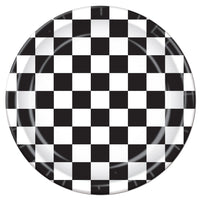 Black and White Checkered Party Paper Plates 9 inch - Bulk 96 Pack