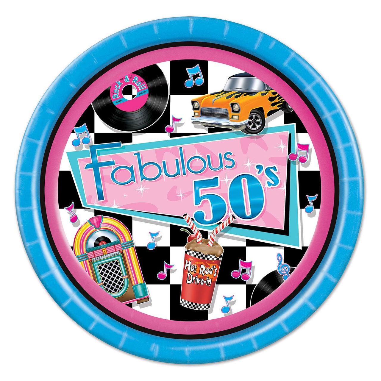 Fabulous 50's Party Paper Plates 9 inch - Bulk 96 Pack