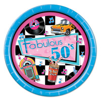 Fabulous 50's Party Paper Plates 9 inch - Bulk 96 Pack
