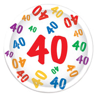40th Birthday Party Paper Plates 9 inch - Bulk 96 Pack