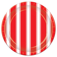 Red/White Stripes Party Paper Plates 9 inch - Bulk 96 Pack