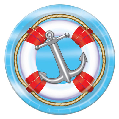 Nautical Theme Party Paper Plates 7 inch - Bulk 96 Pack