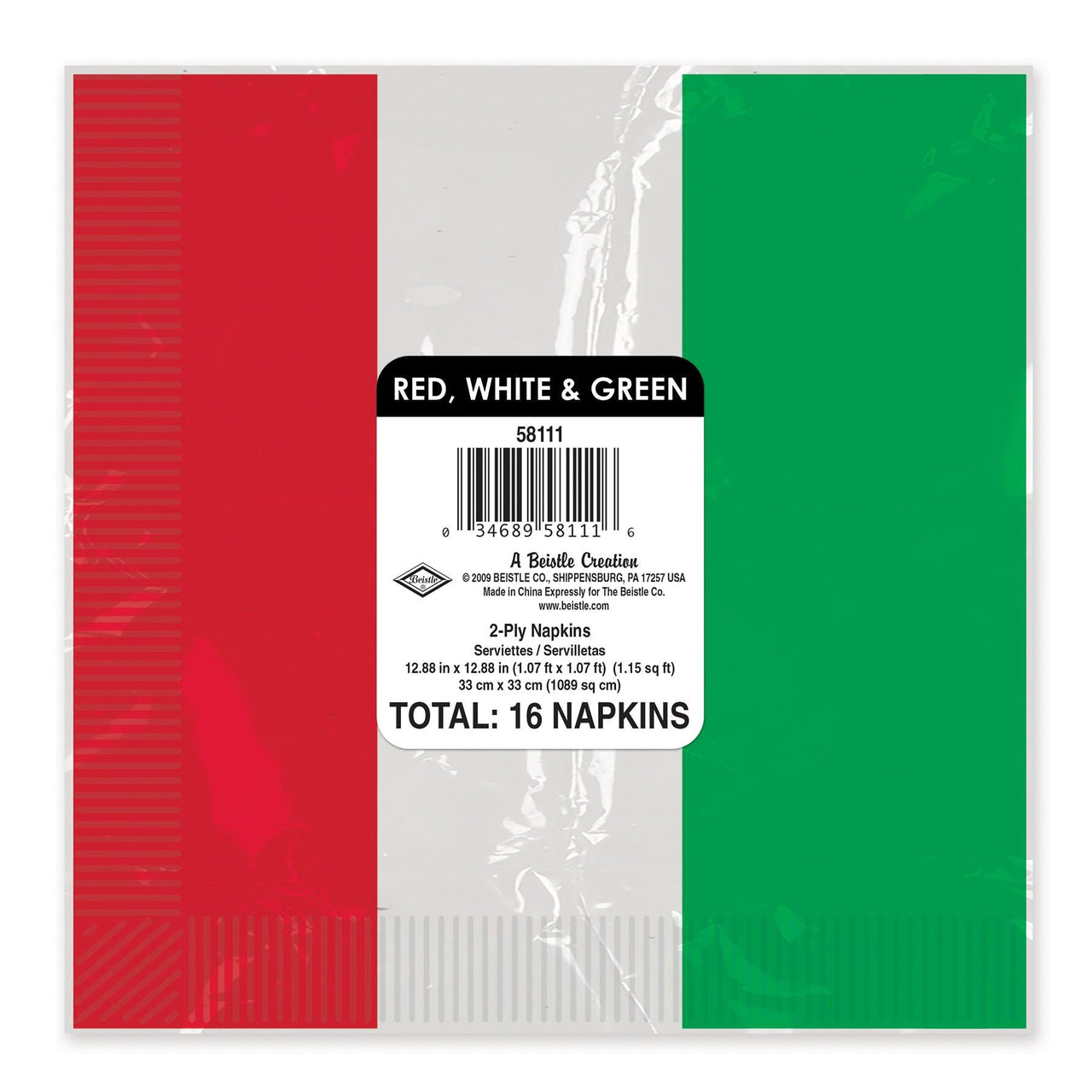 Red, White & Green Luncheon Napkins 