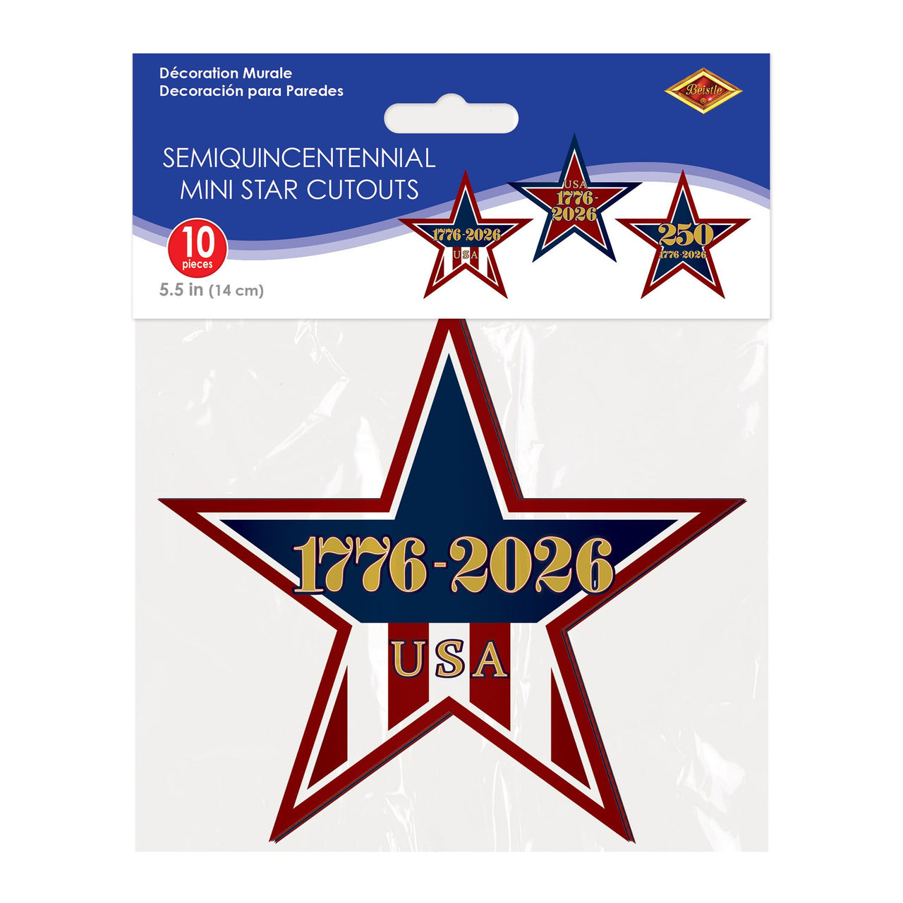 240 Pack Bulk Semiquincentennial Mini Star Cutouts 5.5 inch