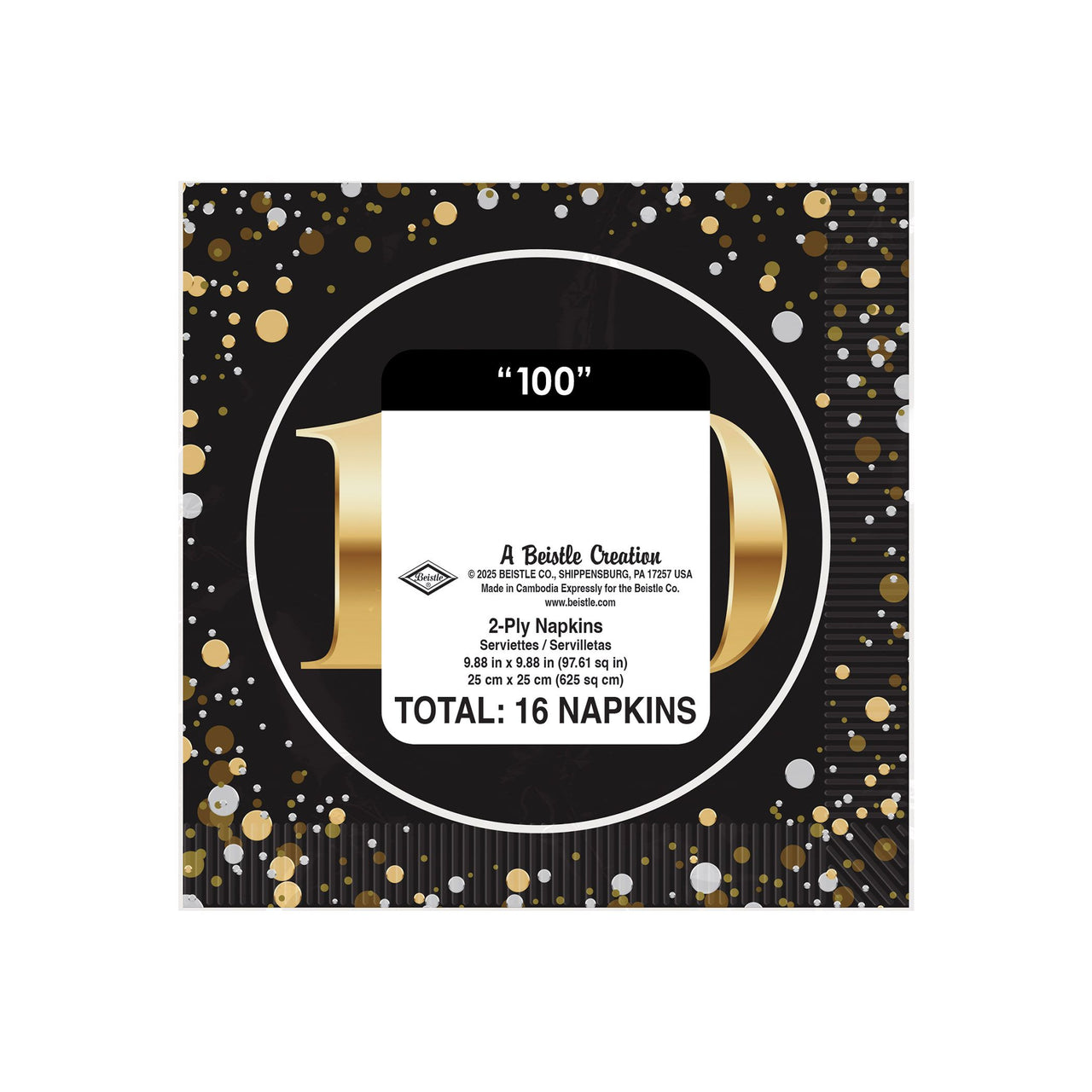 192 Pack Bulk 100th Birthday Beverage Napkins 2-Ply