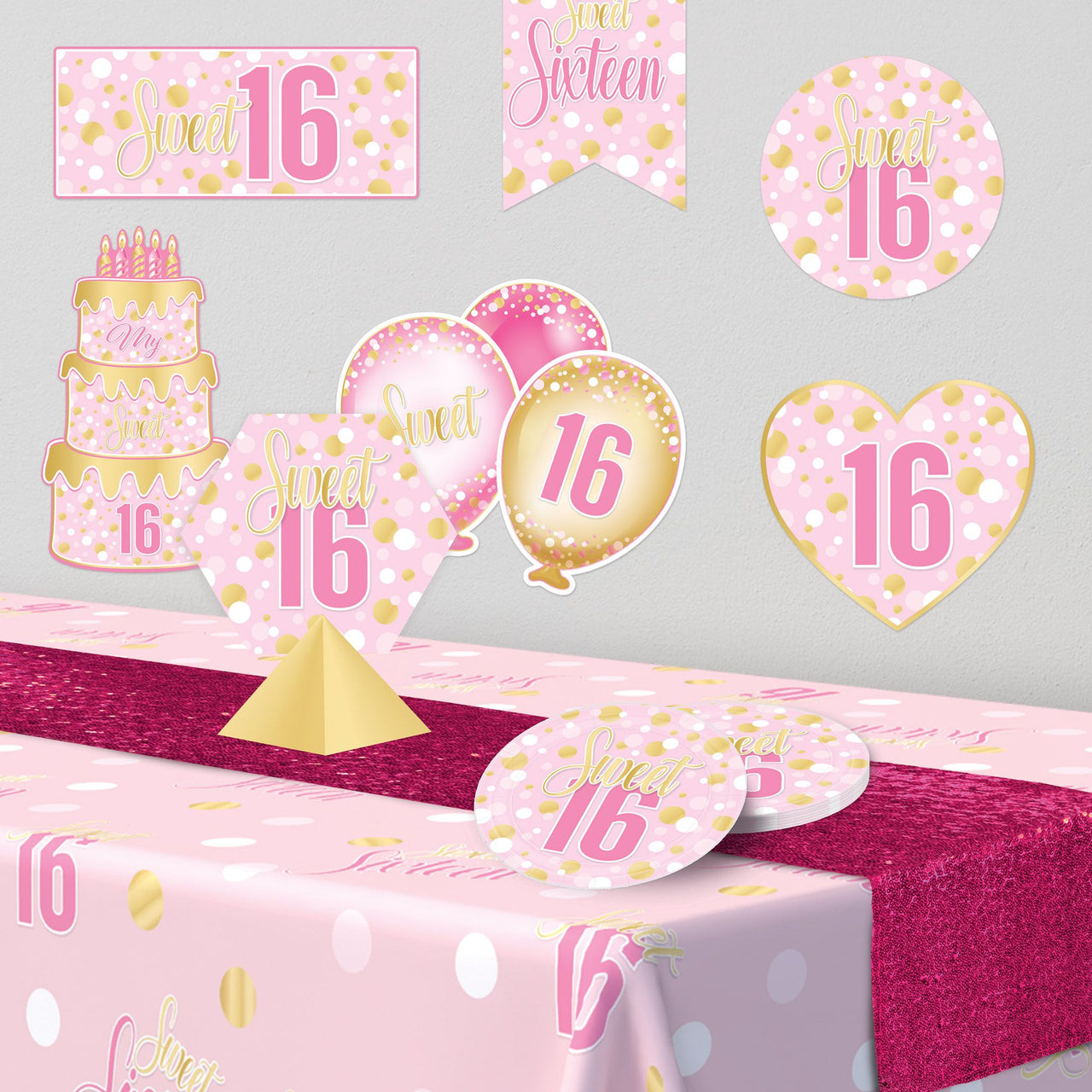 96 Pack Bulk Sweet 16 Birthday Dinner Plates 9 Inch