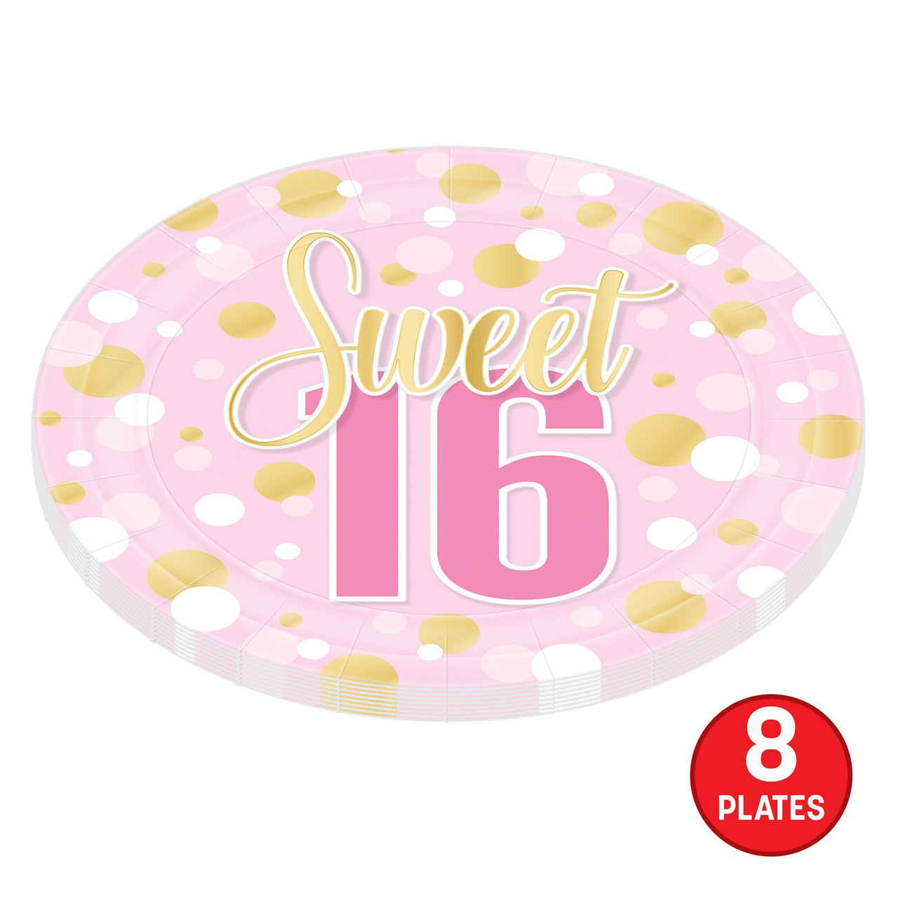 96 Pack Bulk Sweet 16 Birthday Dinner Plates 9 Inch