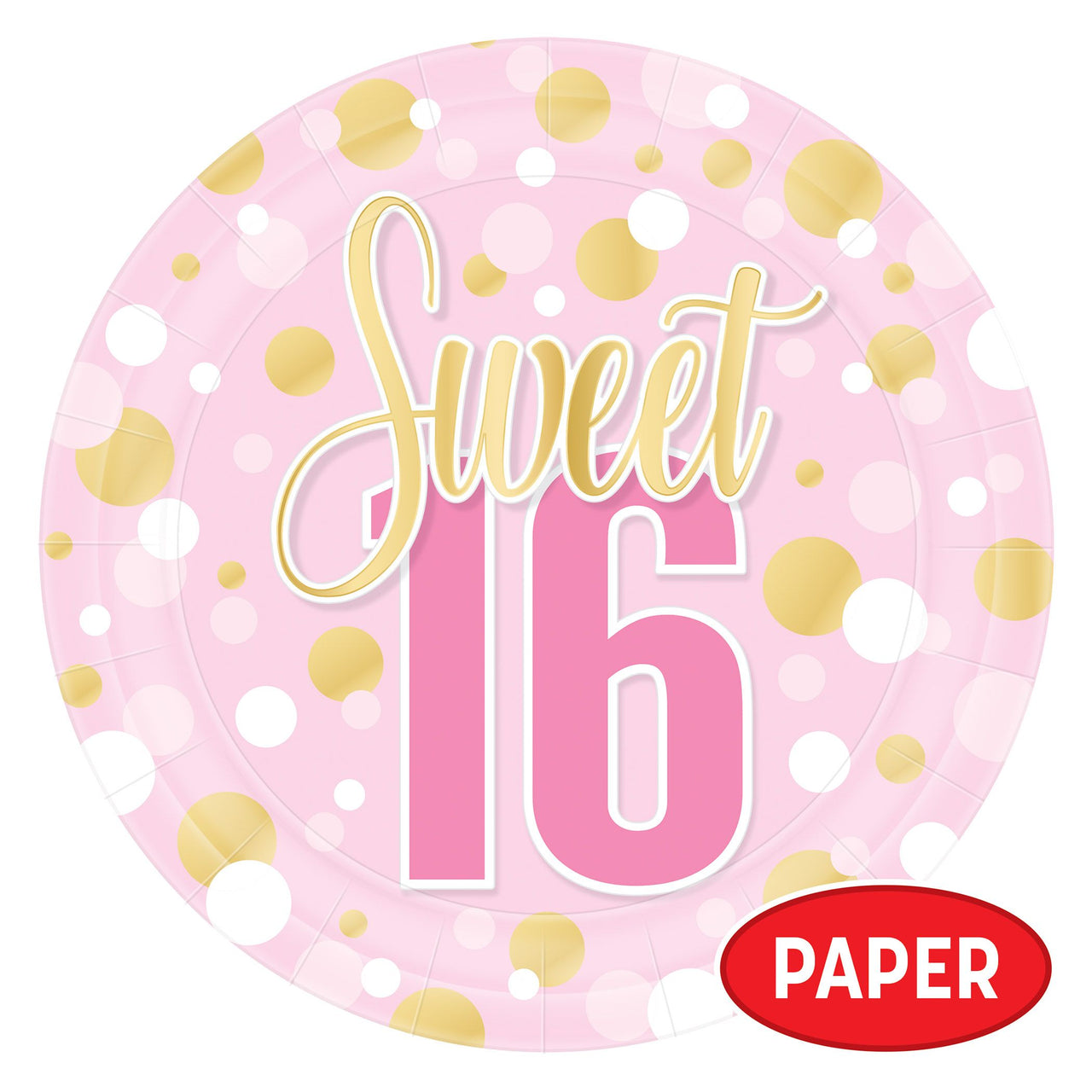 96 Pack Bulk Sweet 16 Birthday Dinner Plates 9 Inch