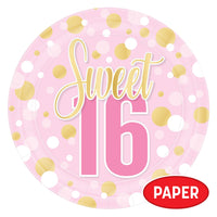 96 Pack Bulk Sweet 16 Birthday Dinner Plates 9 Inch