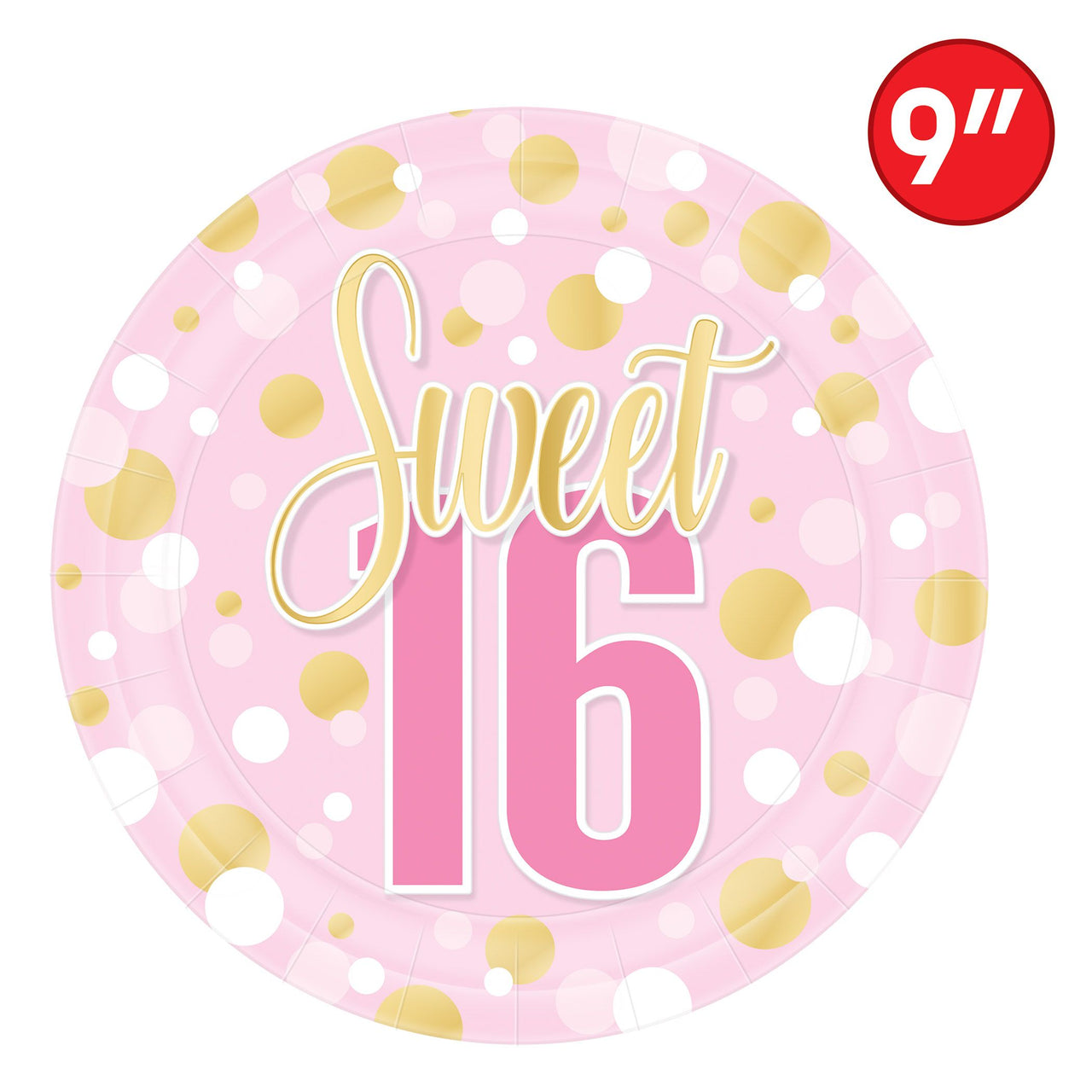 96 Pack Bulk Sweet 16 Birthday Dinner Plates 9 Inch