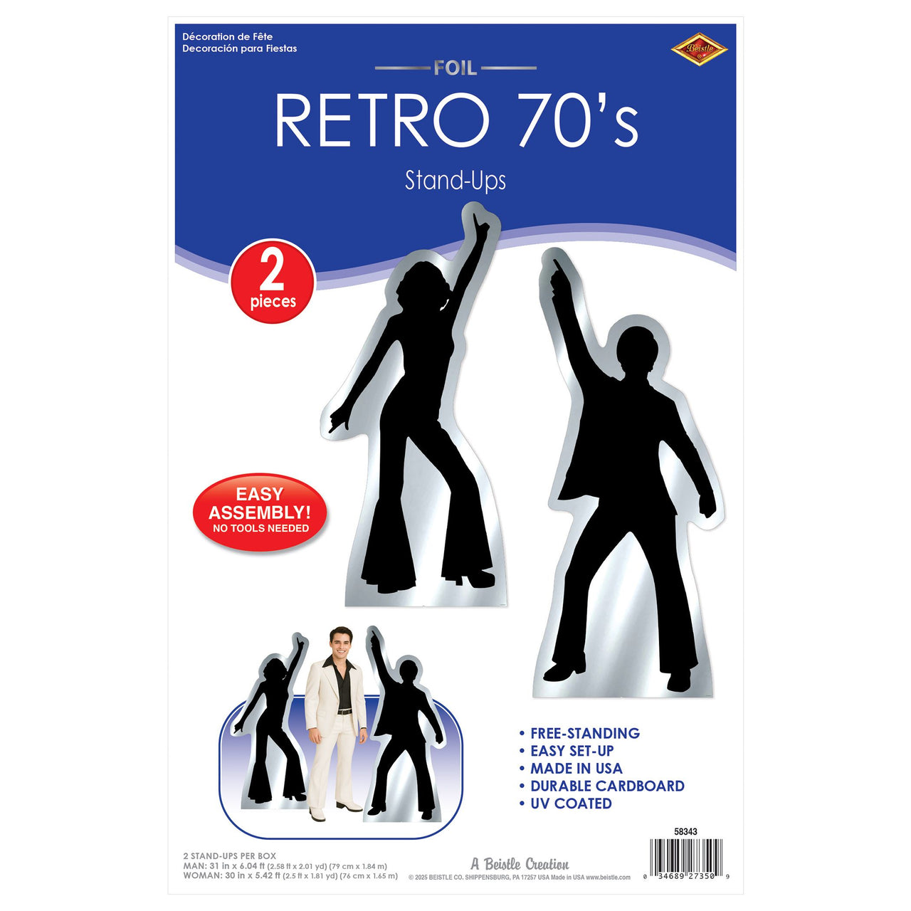8 Pack Bulk Retro 70s Silhouette Stand-Ups Groovy Party Decor